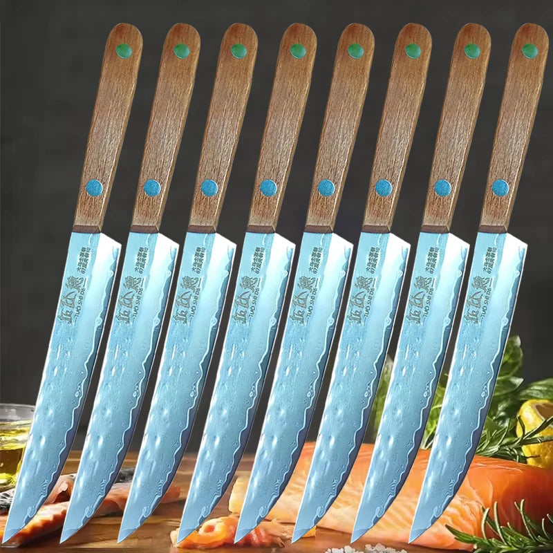 67 Layers Forged Damascus Steel Steak Knife Set with Sharp Fruit Knife and Premium Solid Wood Handle, Available in 1 to 8 Piece Options