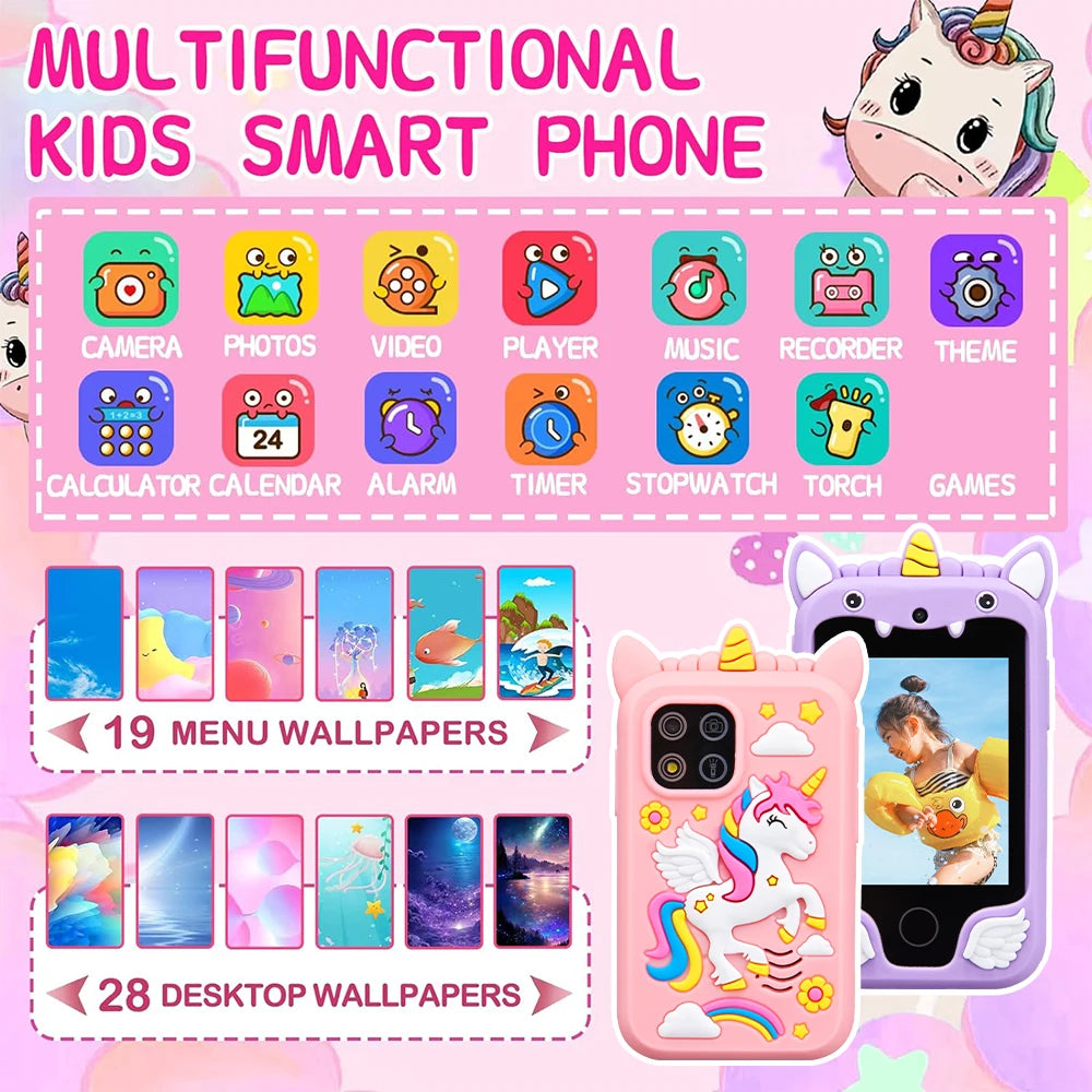 Kids Musical Cartoon Unicorn Smartphone Toy Touchscreen Educational Mobile for Boys and Girls Ages 3 to 8 Birthday and Christmas Gift