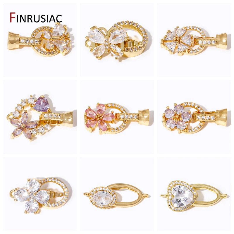 Multi Styles 18K Gold Plated Brass Flower Safety Clasps for DIY Jewelry