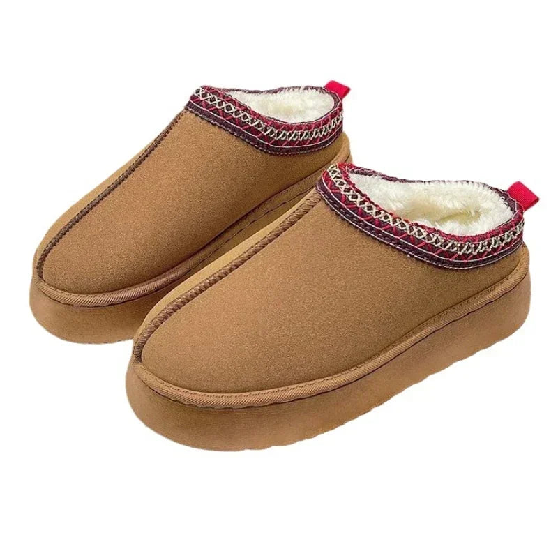 Women's Wool Slippers Warm Sheepskin Platform Shoes 2024