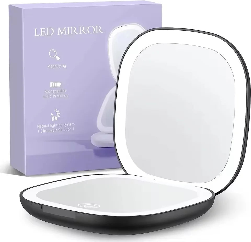 Double-Sided LED Makeup Mirror with 5X Magnification and Three Color Modes Compact Portable Design
