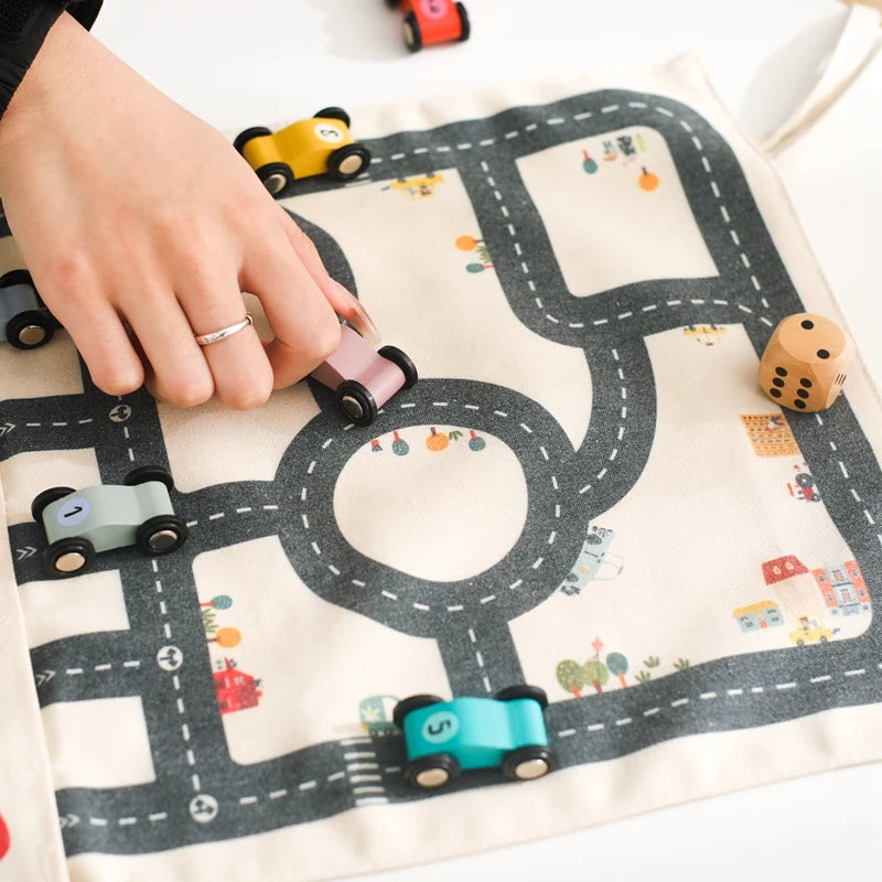 Children's Montessori Traffic Toy Wooden Car Game with Baby City Road Map 35x31 CM Educational Gift for Kids