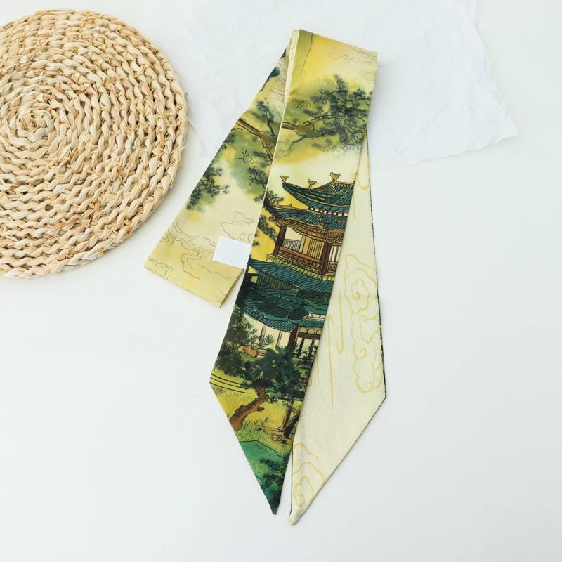 Retro Print Long Skinny Neckerchief Scarves for Women