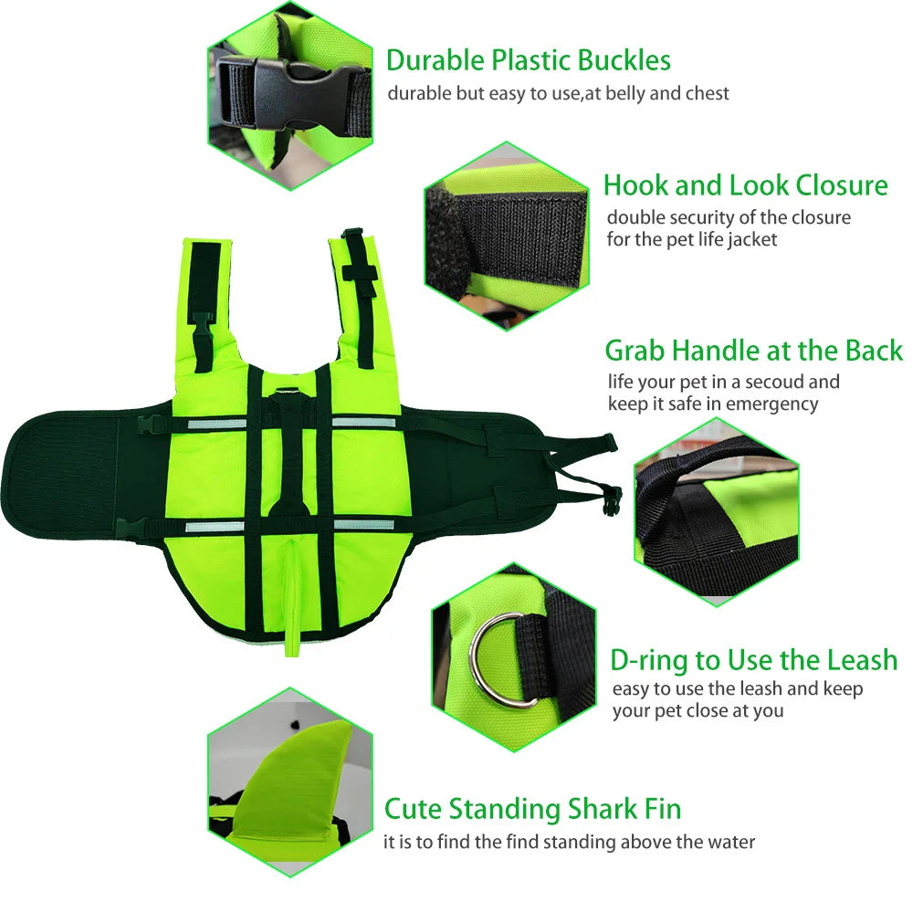 Dog Life Jacket with Rescue Handle, Reflective Dog Harness Life Vest for Swimming Boating Puppy for Small Medium Large Dogs