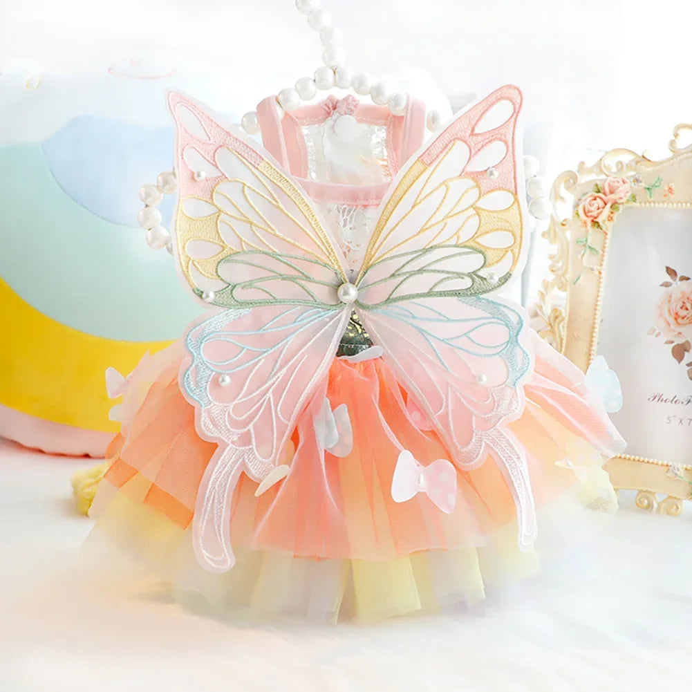 Cat Dog Princess Dress Clothes Rabbit Bunny Kitten Butterfly Costume Schnauzer Chihuahua Puppy Summer Sweet Mesh Dress