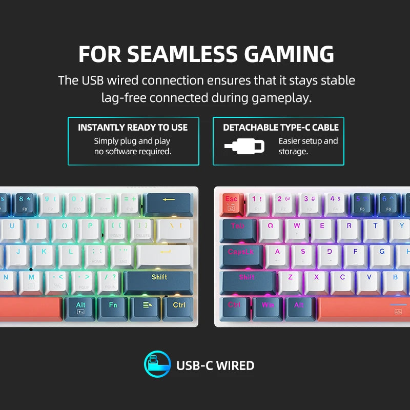 Mini teclado mecánico Machenike K500-B61, factor de forma del 60 %, 61 teclas, teclado para juegos con cable, teclas completas, retroiluminación RGB intercambiables en caliente