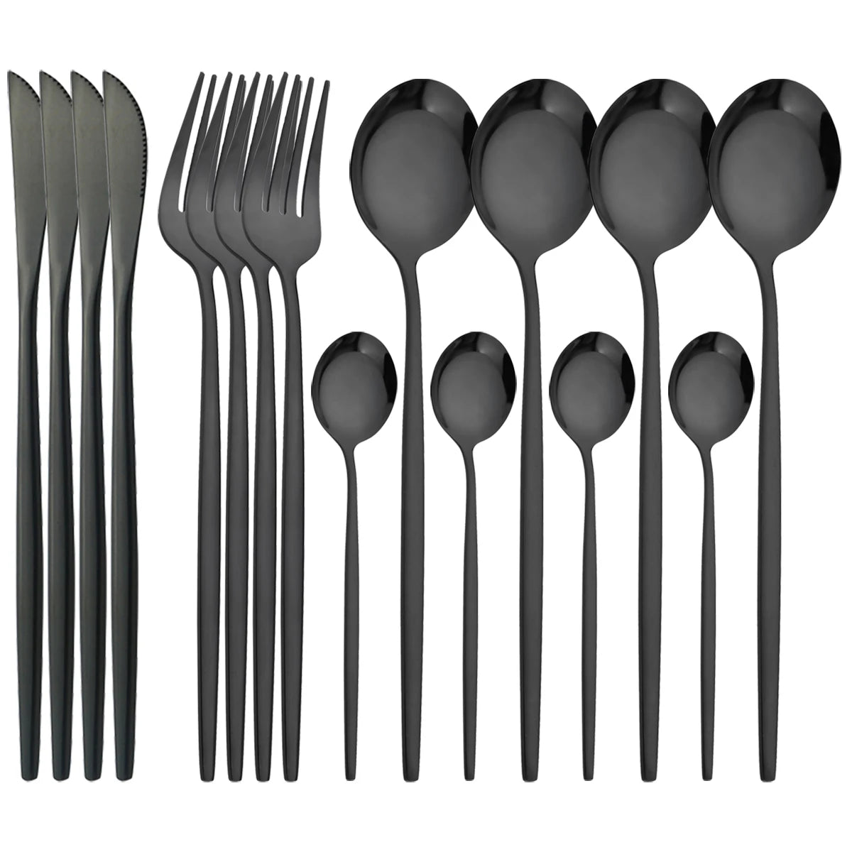 16 Piece Black and Gold Stainless Steel Cutlery Set Elegant Dinnerware Flatware for Home and Special Occasions