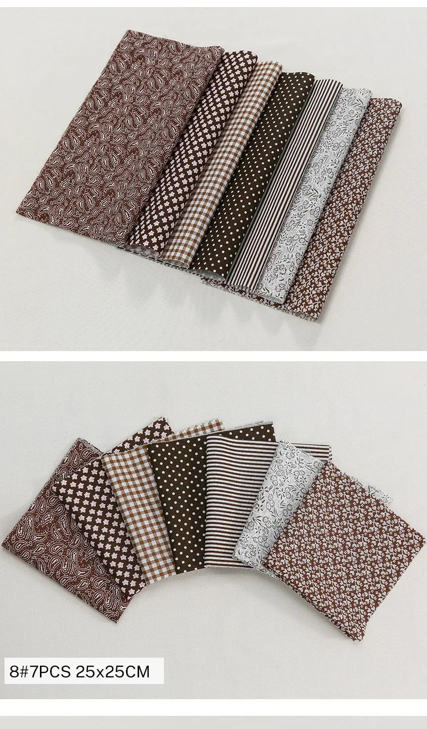 7 Pieces 25x25Cm Cotton Flower Fabric Printed Cloth for DIY