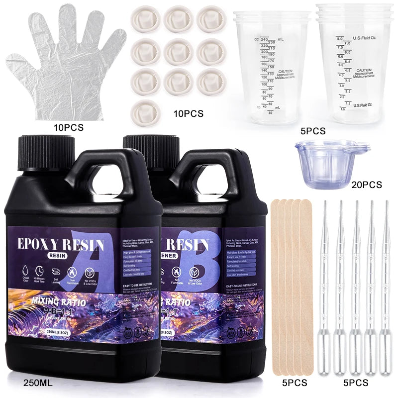1:1 Ratio Crystal Clear Epoxy Resin Kit Anti-Yellowing Formula for DIY Jewelry and Resin Art