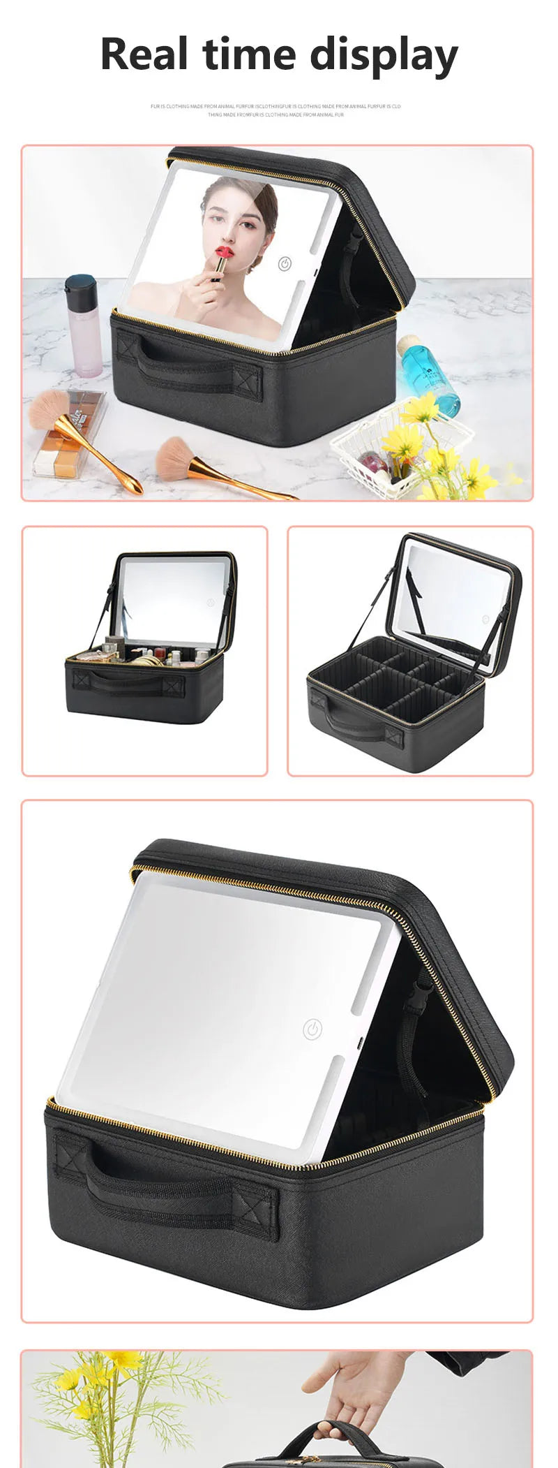 Smart LED Travel Makeup Case with Mirror Large Capacity Organizer for Women and Beauticians