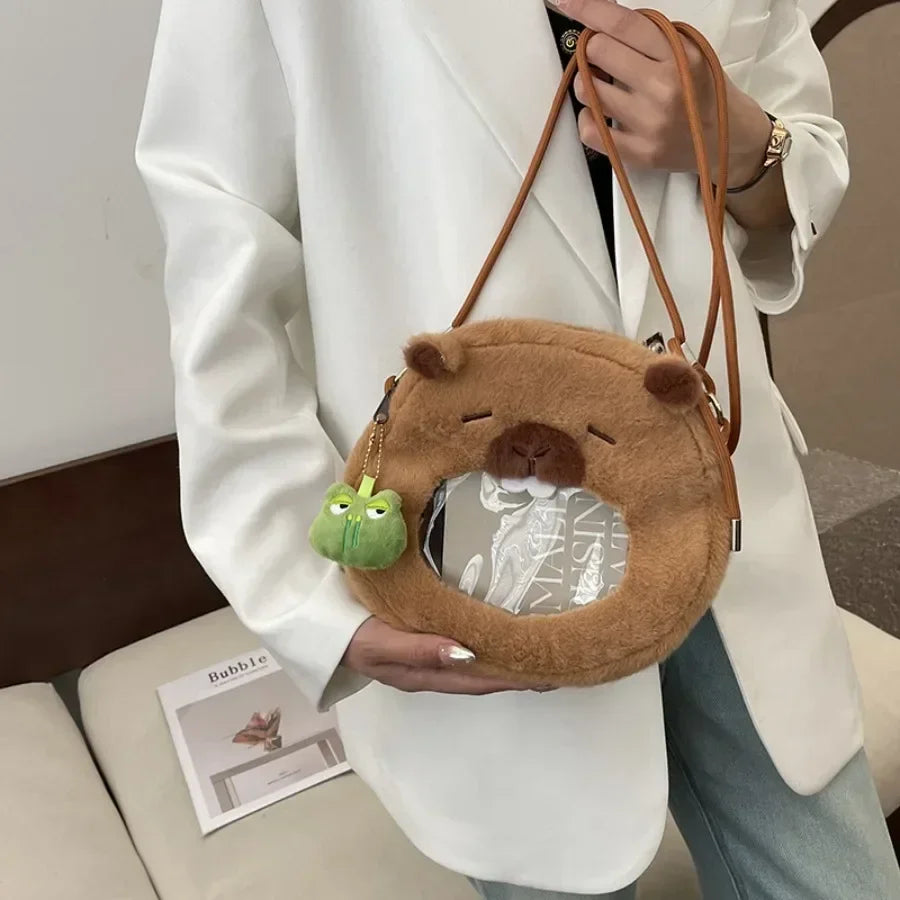 Strawberry Hat Capybara Plush Toy Backpack for Kids