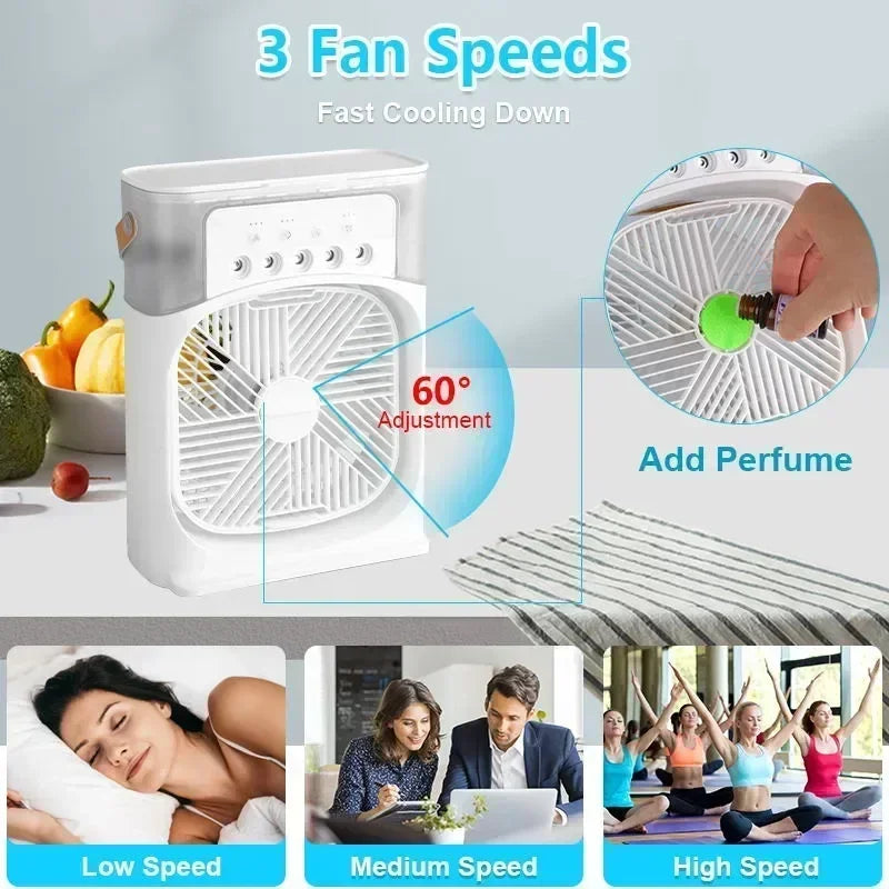 Portable Humidifier Fan 3 In 1 USB Air Conditioner LED Light