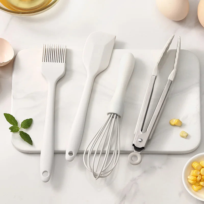 Silicone Kitchen Utensil Set 12 Pieces Food Grade Cooking Tools Turner Spatula Measuring Spoon Eco-Friendly Cookware