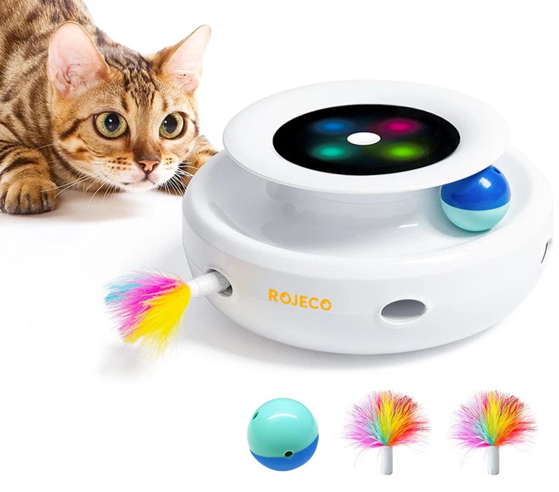 ROJECO 2 in 1 Smart Cat Toys Automatic Feather Ball Set