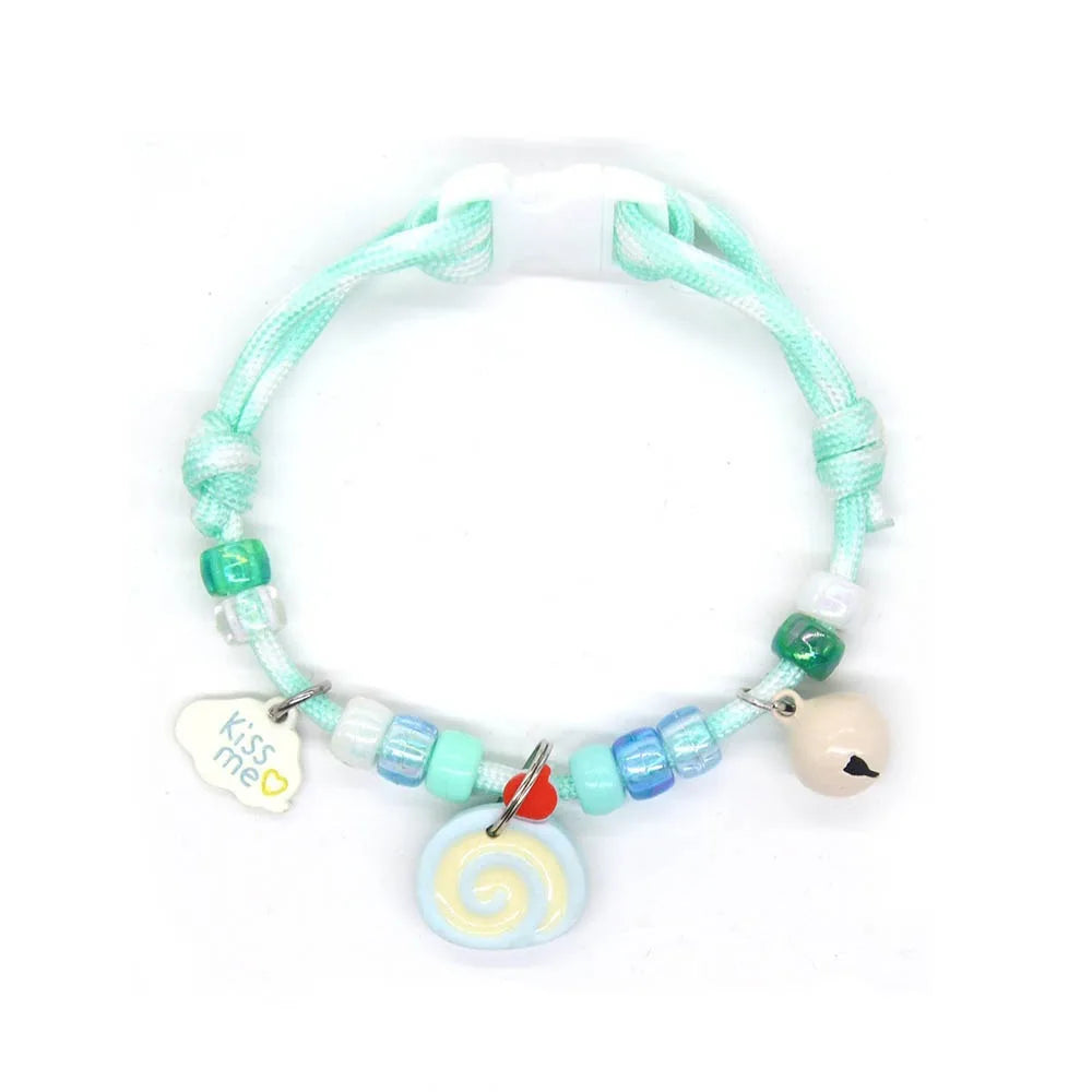 Cute Colorful Pet Necklace Braided Adjustable Cat Puppy Collar with Bells Cat Neck Chain Puppy