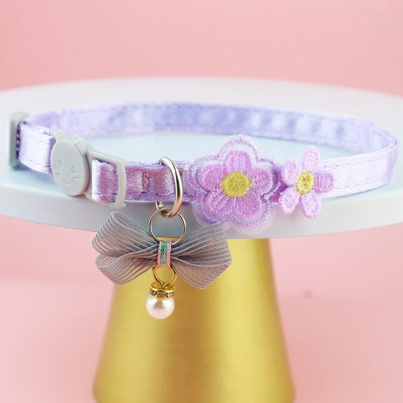 Pet Cat Collars INS Princess Style Lace Embroidery Bow Cat Collar with Cute Flower Decoration for Cats and Puppies Pet Products