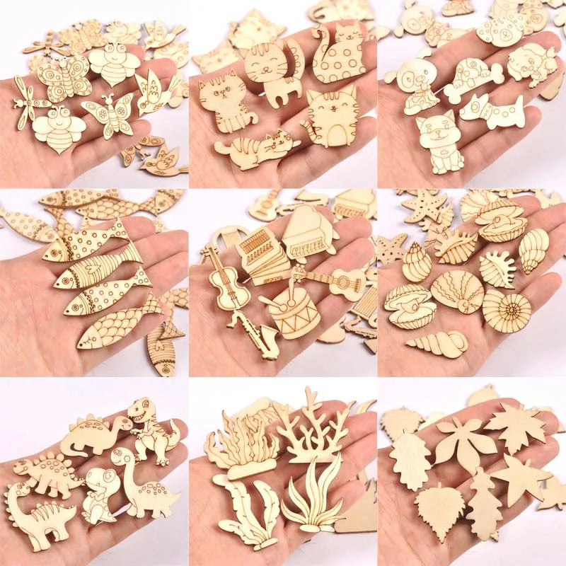 Lovely Dog Cat Fish Natural Wooden Chips for Scrapbooking DIY