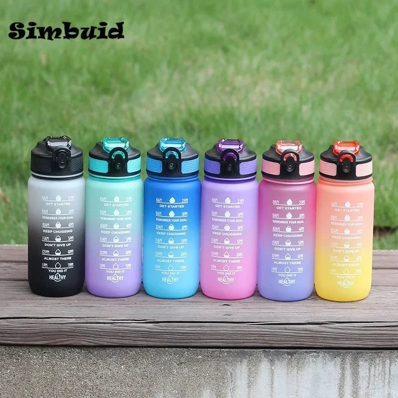 600ML Sports Water Bottle with Time Marker Leak-proof Fitness Cup