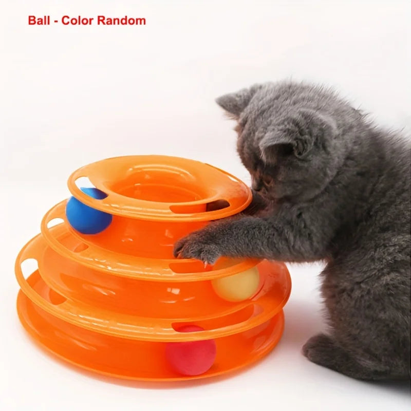 3 Layer Interactive Cat Toy Tower with Colorful Balls Mental Physical Exerciser, Fun Puzzle Game for Active Cats