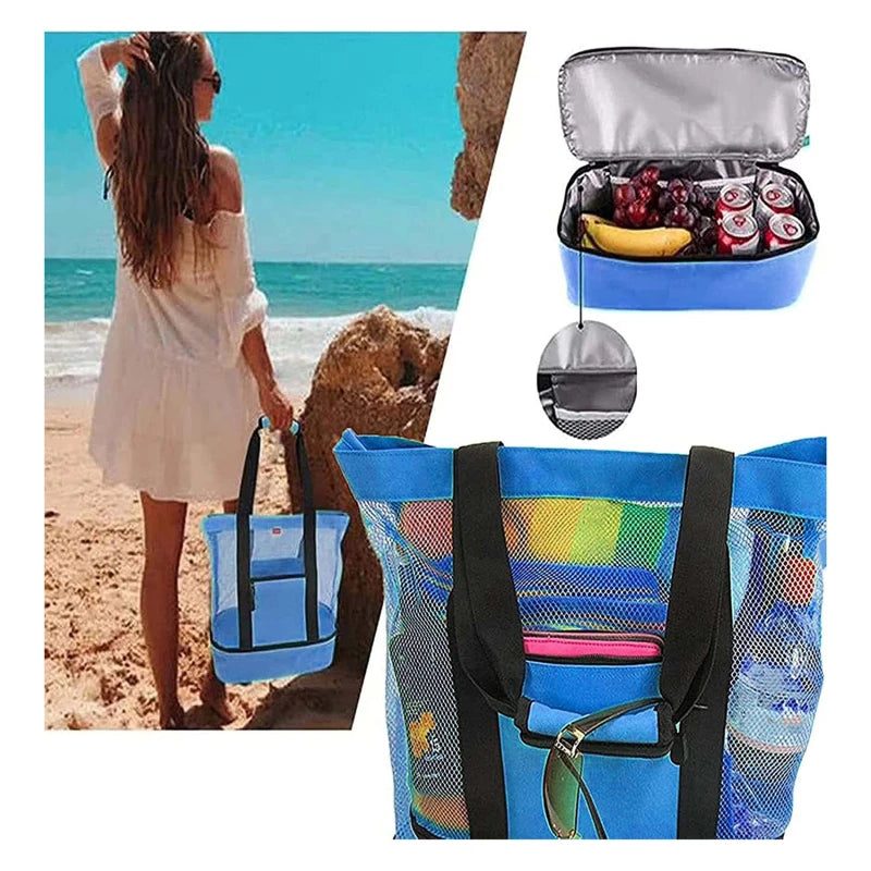 Beach & Picnic Mesh Cooler Bag – Transparent Double-Layer Insulated Tote for Women, Travel & Swim Gear