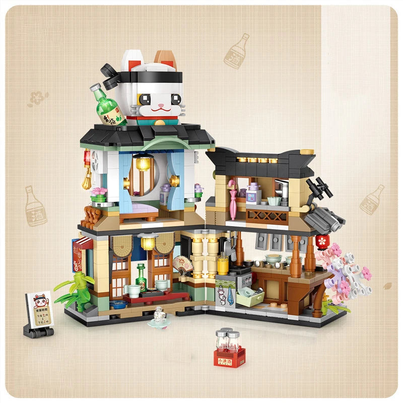 Street View Mini Building Blocks Gift Set – Izakaya Shaved Ice Shop, Takoyaki Shop, Coffee Shop and Panda Tea House