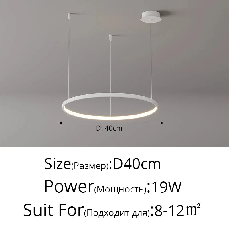 Black Rings Modern Minimalist Dimmable Pendant Light for Living Room and Restaurant Remote Control Chandelier Home Decor