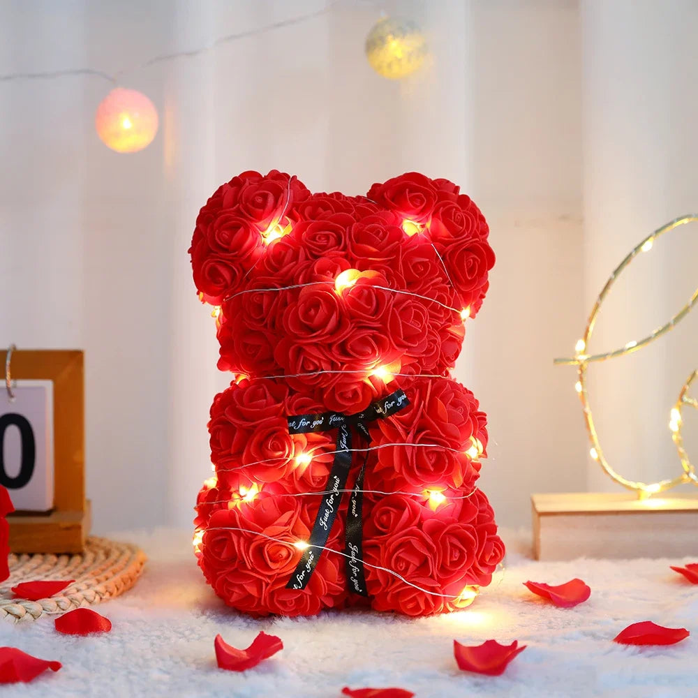 Artificial Teddy Bear Made of Foam Roses with Gift Box