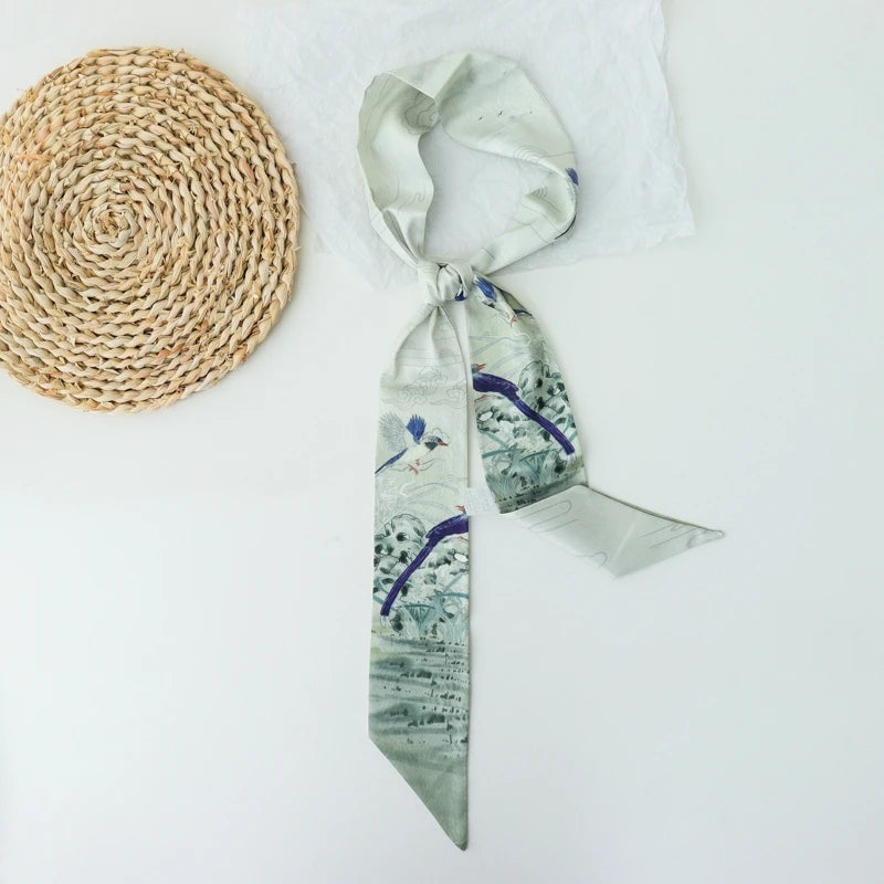 Retro Print Long Skinny Neckerchief Scarves for Women