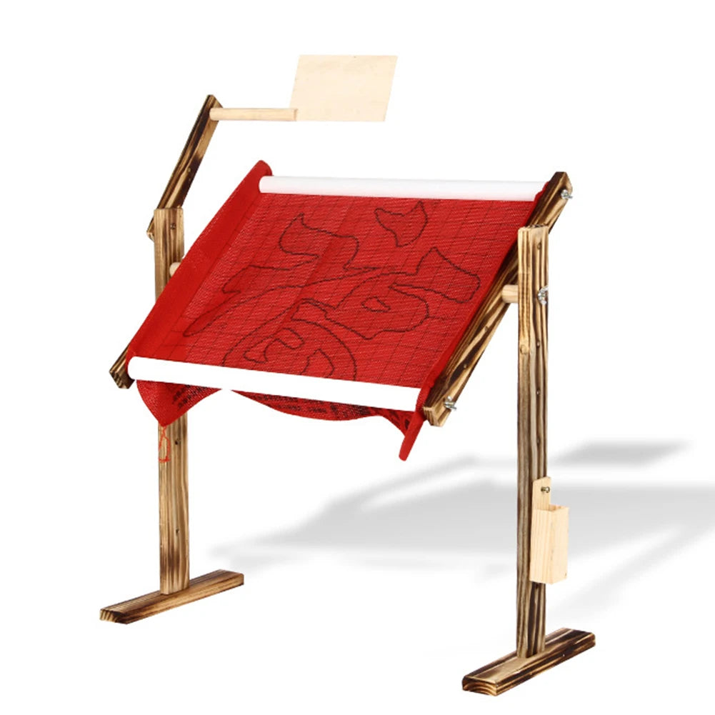 Adjustable Solid Wood Cross Stitch Frame Floor Stand for DIY Embroidery and Needlework