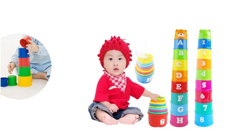 9PCS Set Funny Stacking Cups Toys for Kids Rainbow Learning