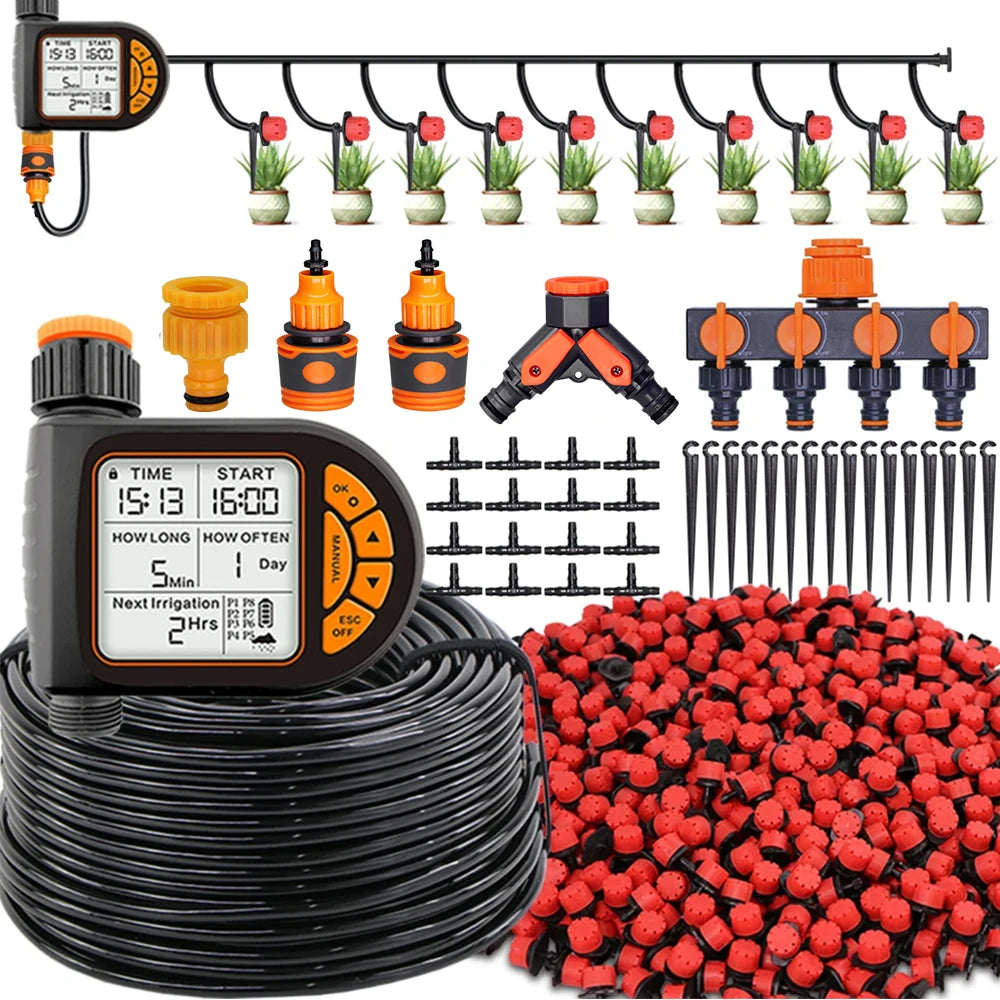 Garden Smart Timer Irrigation Set 5-50M 1/4 inch IPX5 Waterproof Automatic Watering Controller for Lawns and Plants