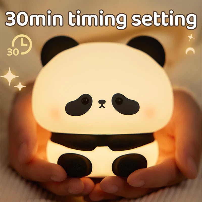 Panda LED Night Light Cute Silicone Touch Lamp USB Rechargeable Bedroom Decor Perfect Children's Gift