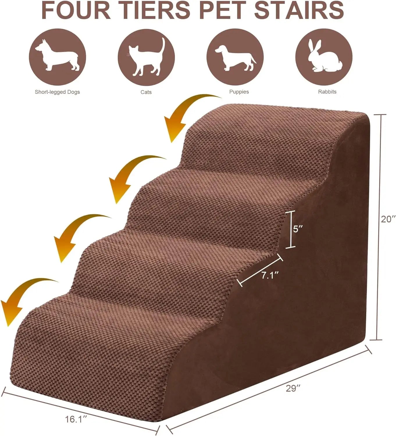 Pet Stairs for Large Dogs and Cats High Density Soft Foam Extra Wide Non-Slip Steps for High Beds and Couches