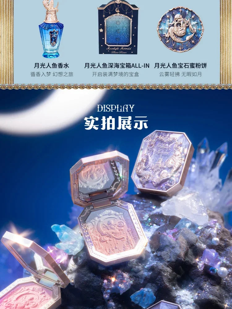 Flower Knows Tri-Color Gradient Cheek Blush Moonlight Mermaid Matte Finish Vegan Cruelty Free Makeup