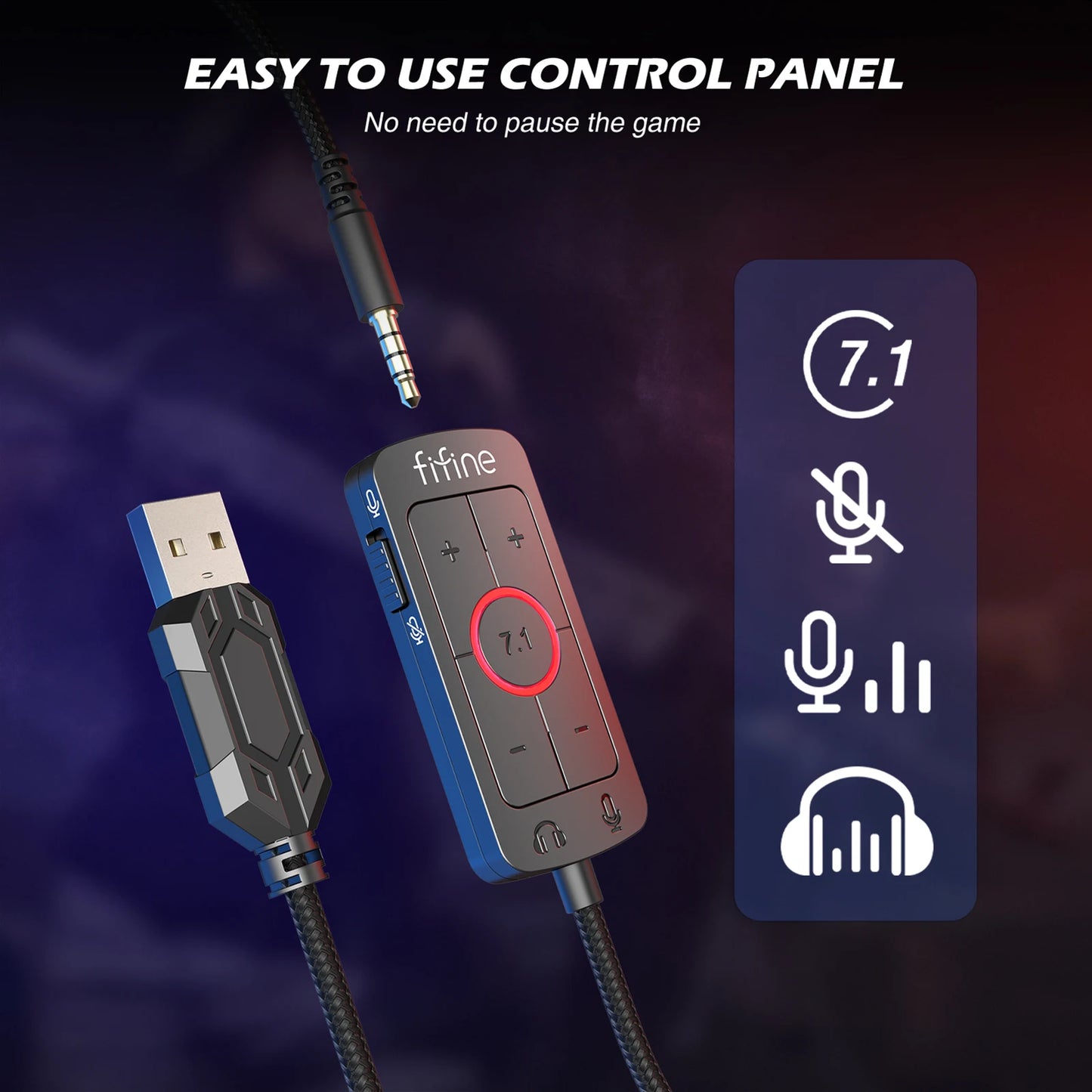 FIFINE 3.5 mm Jack and USB Headset with 7.1 Surround Sound Volume Control and Mute Switch for PC MAC PS4 PS5 Mixer H9