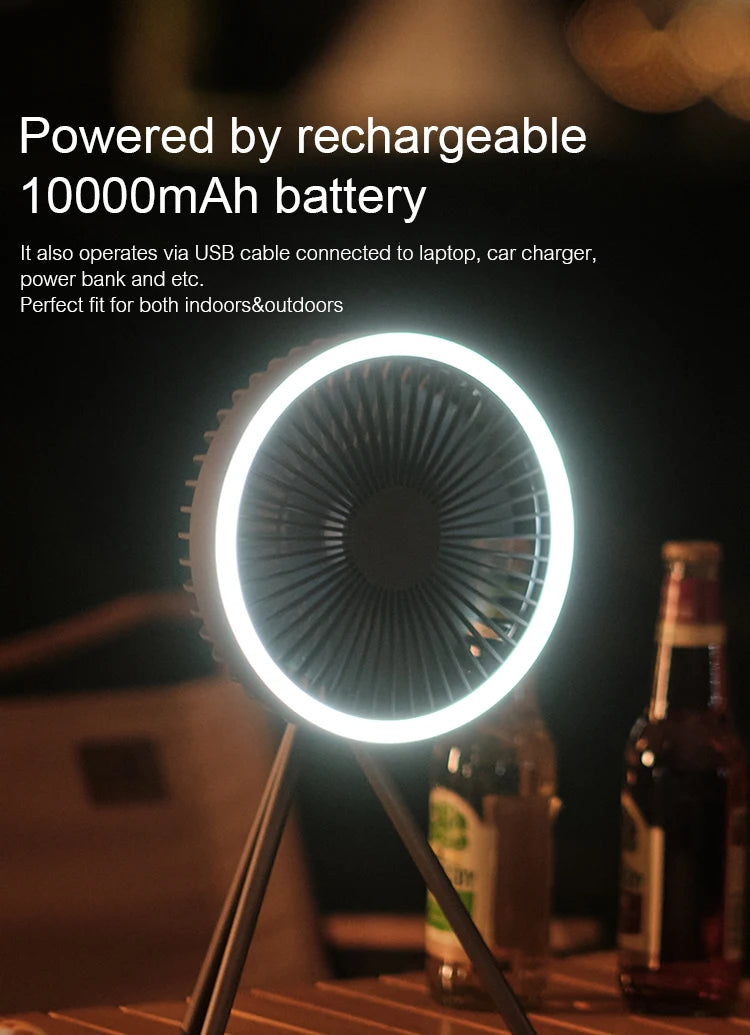 10000mAh Camping Fan Portable Circulator with Power Bank LED