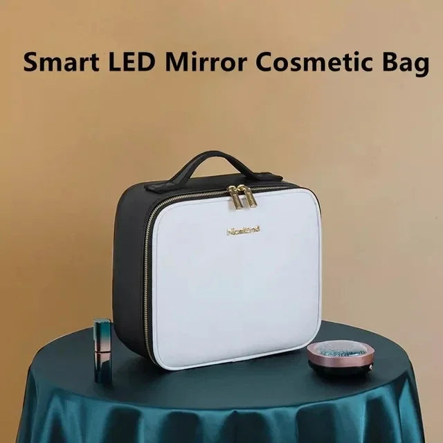 Smart LED Makeup Case with Mirror and USB Charging Waterproof Travel Cosmetic Bag for Women Portable Vanity with Adjustable Lighting