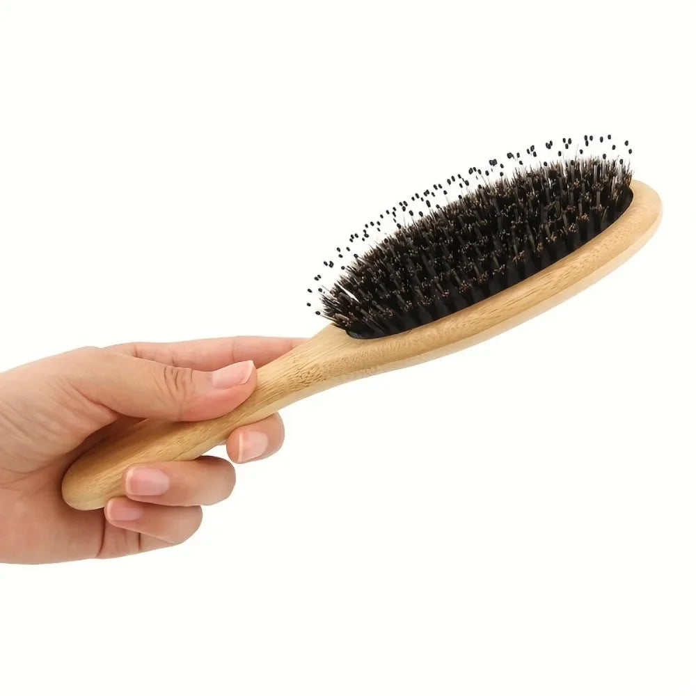 Natural Boar Bristle Hair Brush with Bamboo Handle and Scalp Massage