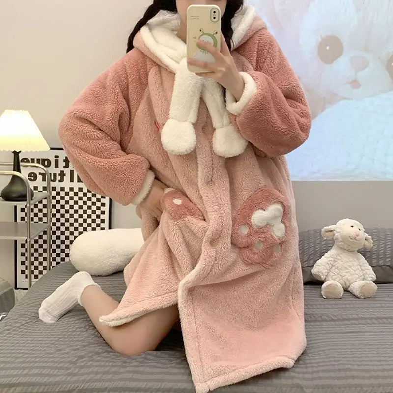 Cute Capibara Pajamas Robe Winter Nightgown Coral Fleece Soft Bathrobe Christmas Gifts