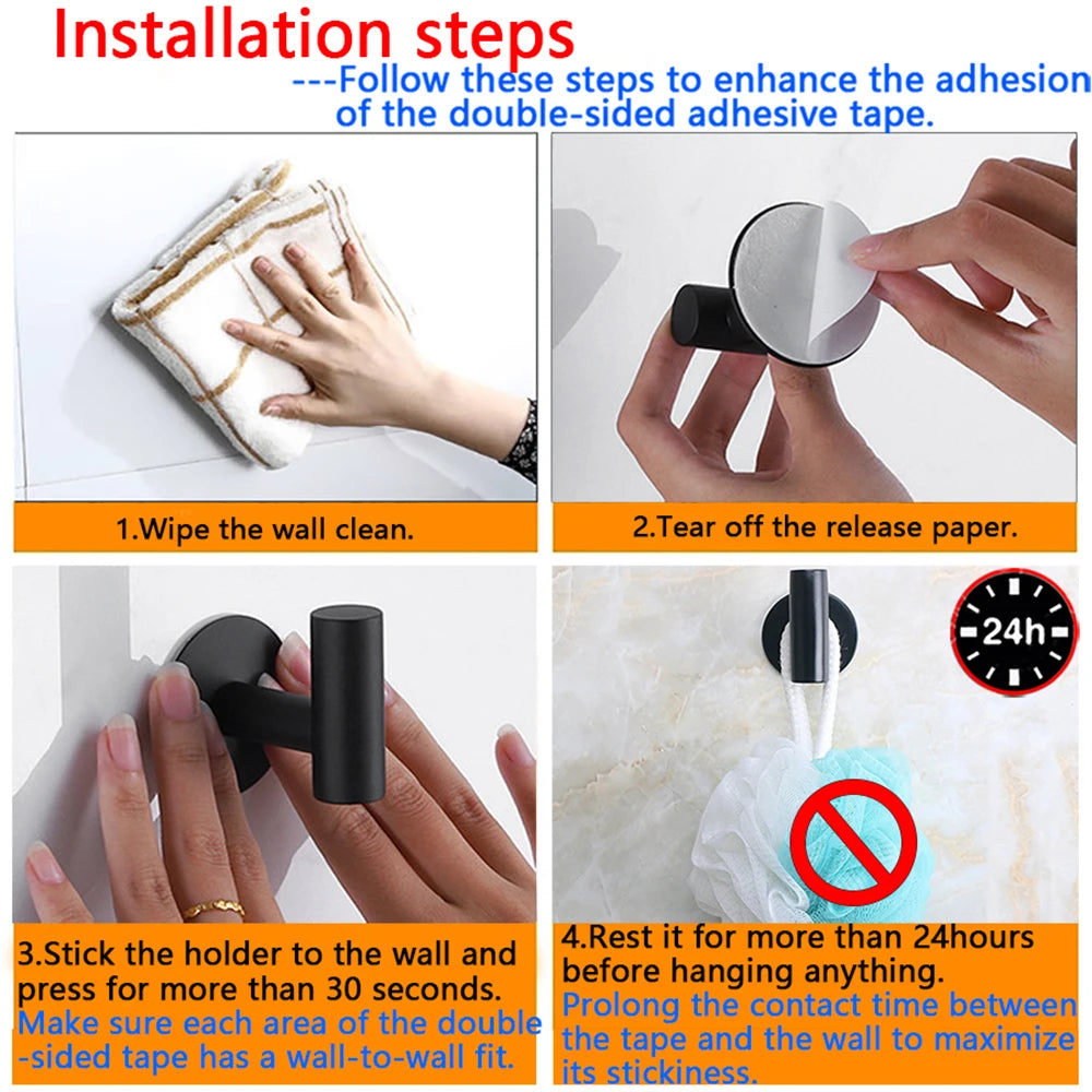 1/2PCS Adhesive Wall Hook Stainless Steel Robe Sticker Hooks