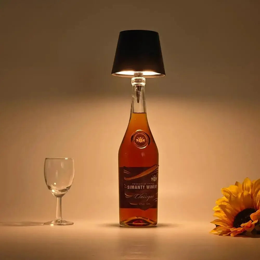Wireless Bottle Table Lamp with Touch Control Three Color Options and Stepless Dimming for Home and Bar Ambiance