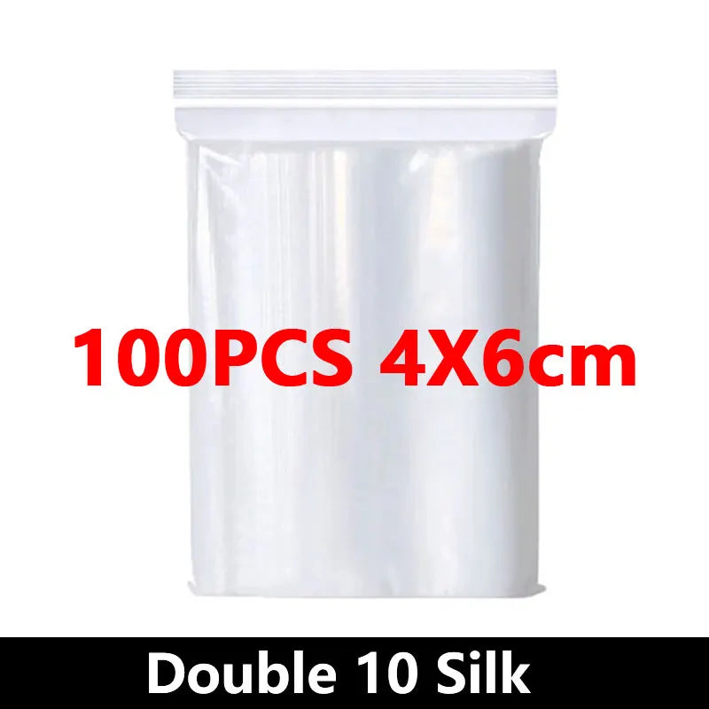 100Pcs Thicken Zipper Sealed Bags Clear Plastic Storage Bags for Jewelry and Food Packing