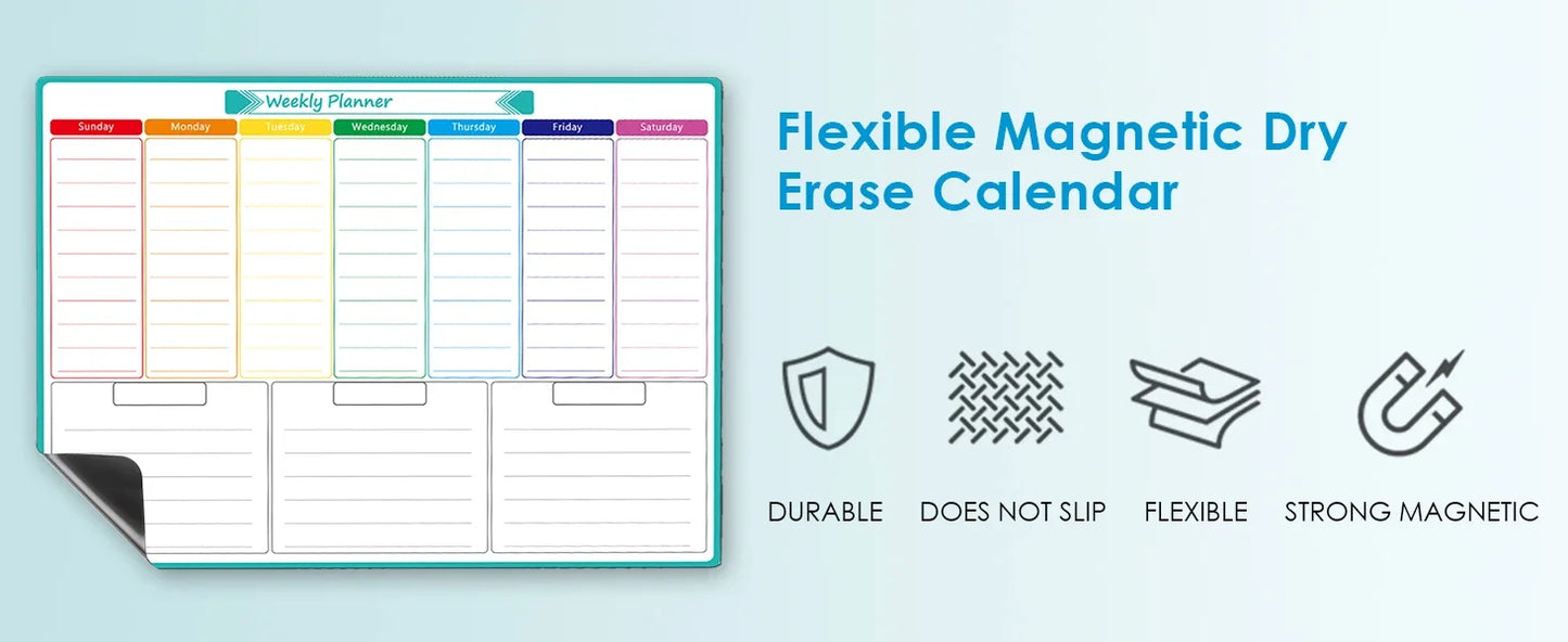 Magnetic Dry Erase Whiteboard Calendar Planner for Refrigerator with Markers and Eraser - Daily Weekly Monthly Organizer
