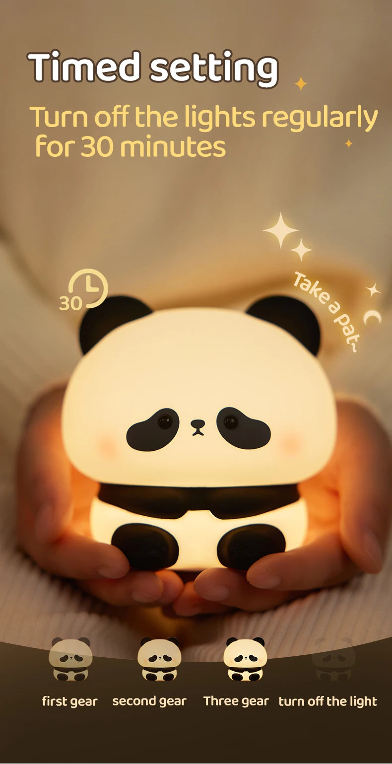 Panda LED Night Light Cute Silicone Touch Lamp USB Rechargeable Bedroom Decor Perfect Children's Gift