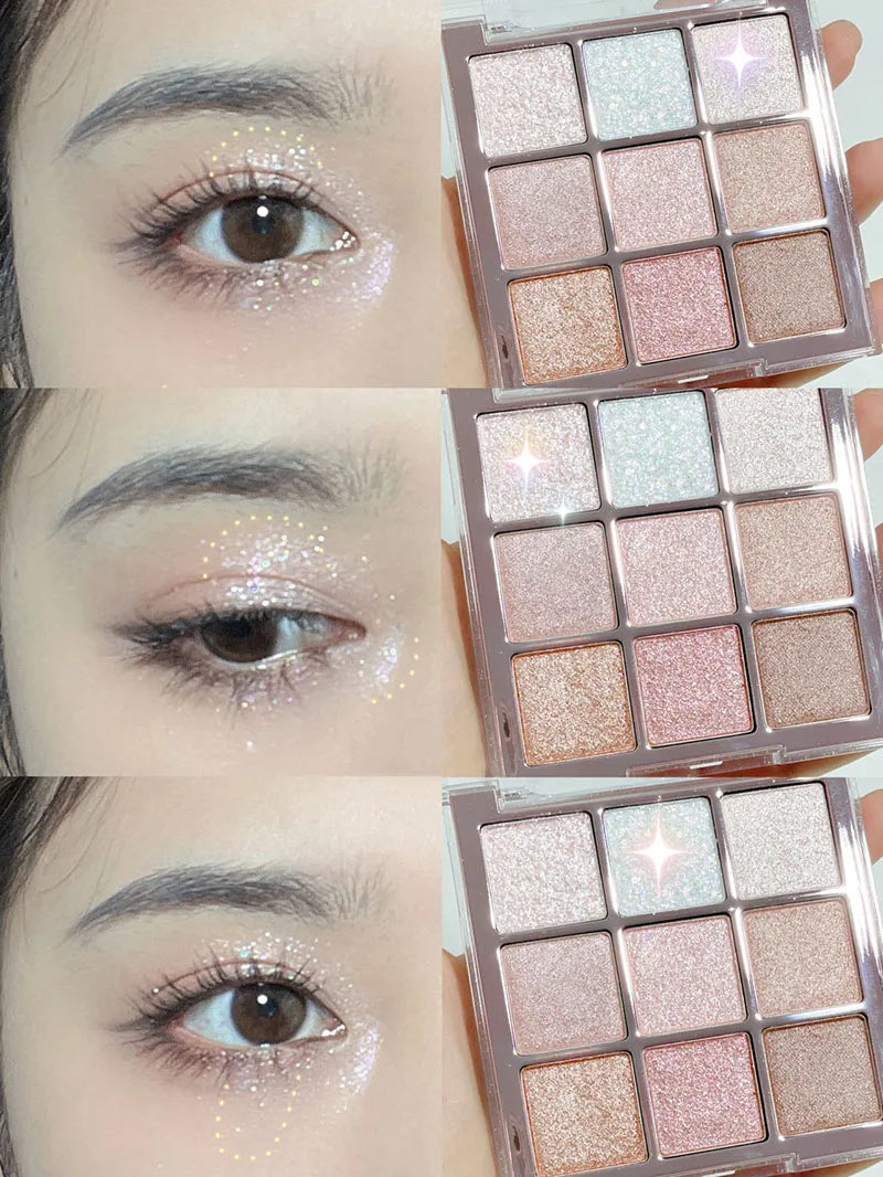 9-Color Eye Shadow Palette Glitter Pearly Long Lasting Korean Makeup