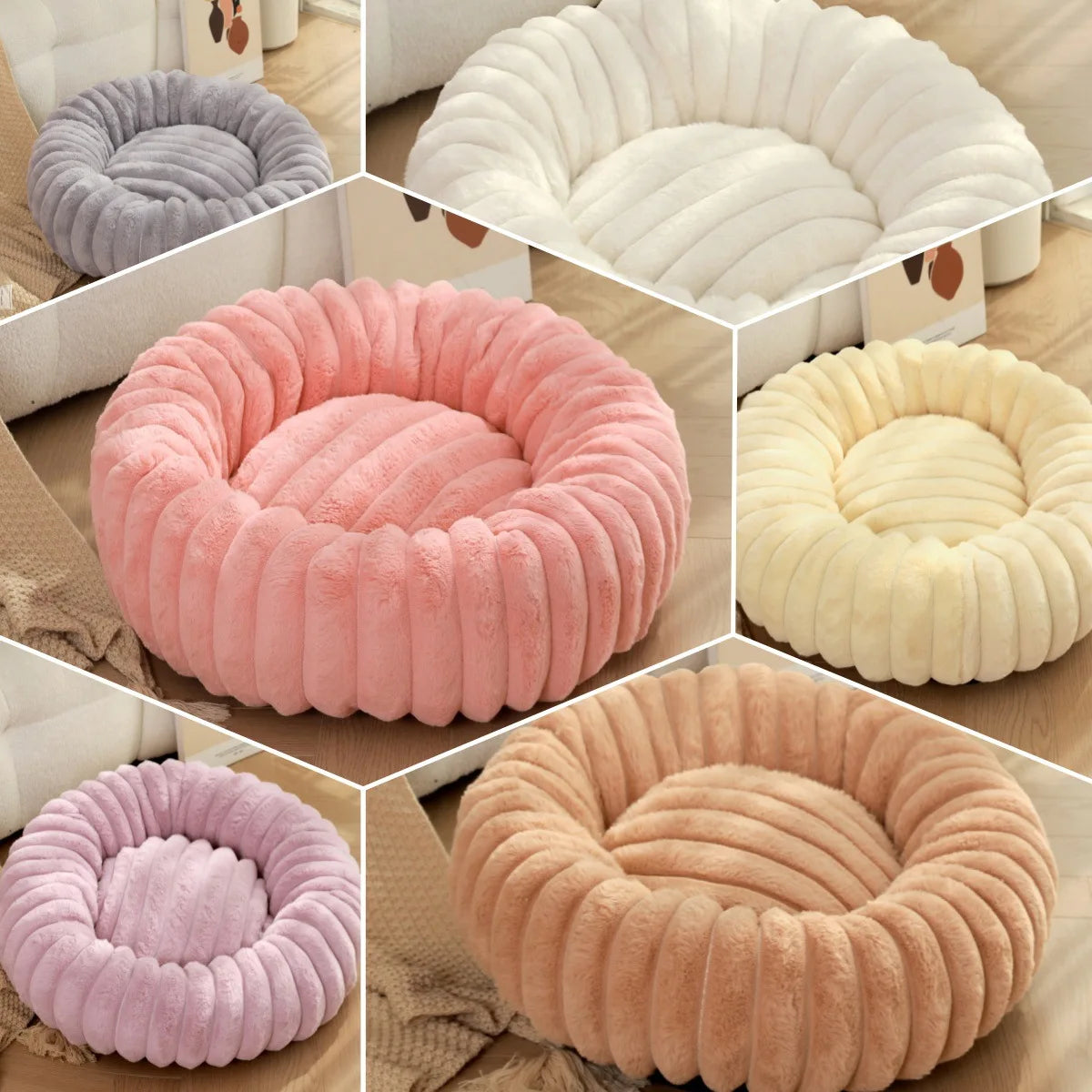 Round Pet Bed for Large Dog, Winter Warm Cat Sofa Bed Washable Large Dog Bed All Seasons Available