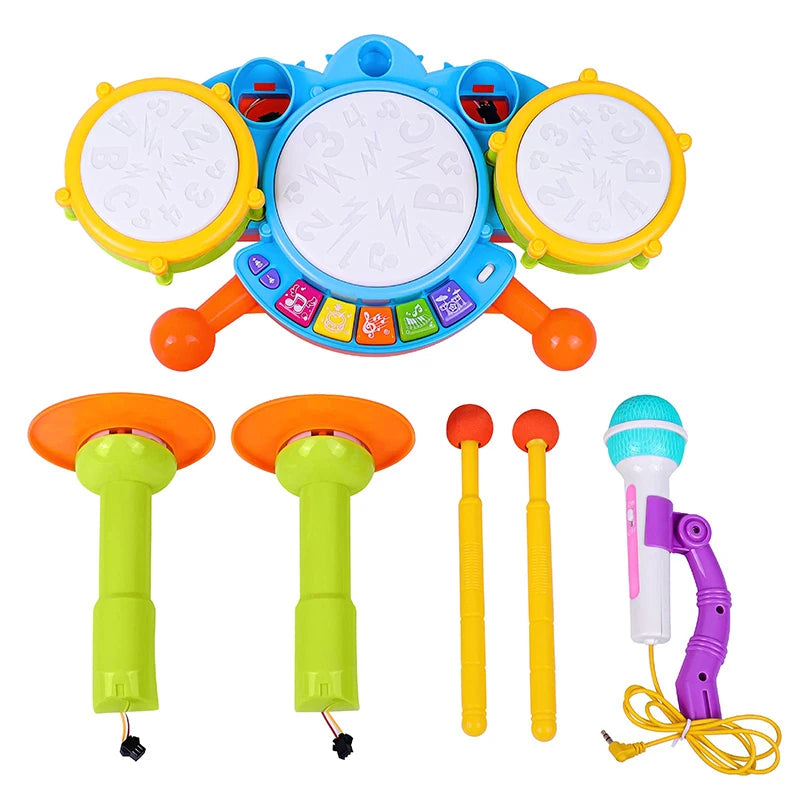 Kids Drum Set for Toddlers Ages 1 to 3 Musical Educational Instrument with Microphone Ideal for Learning Activities and Gift