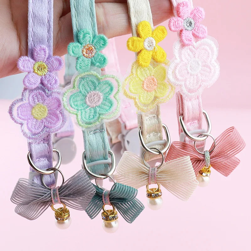 Pet Cat Collars INS Princess Style Lace Embroidery Bow Cat Collar with Cute Flower Decoration for Cats and Puppies Pet Products