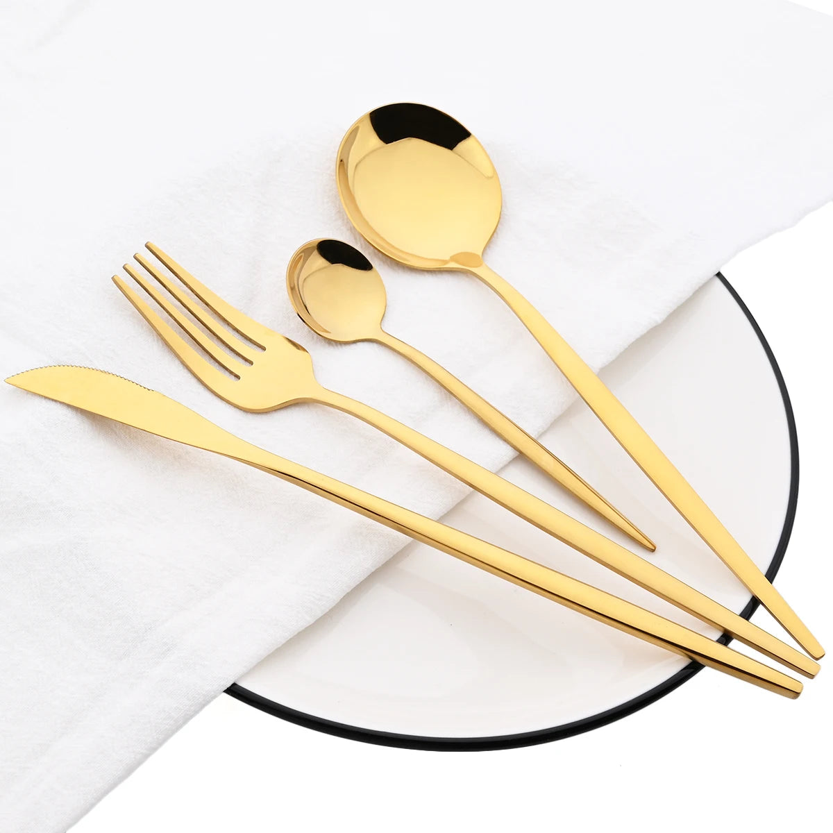 16 Piece Black and Gold Stainless Steel Cutlery Set Elegant Dinnerware Flatware for Home and Special Occasions