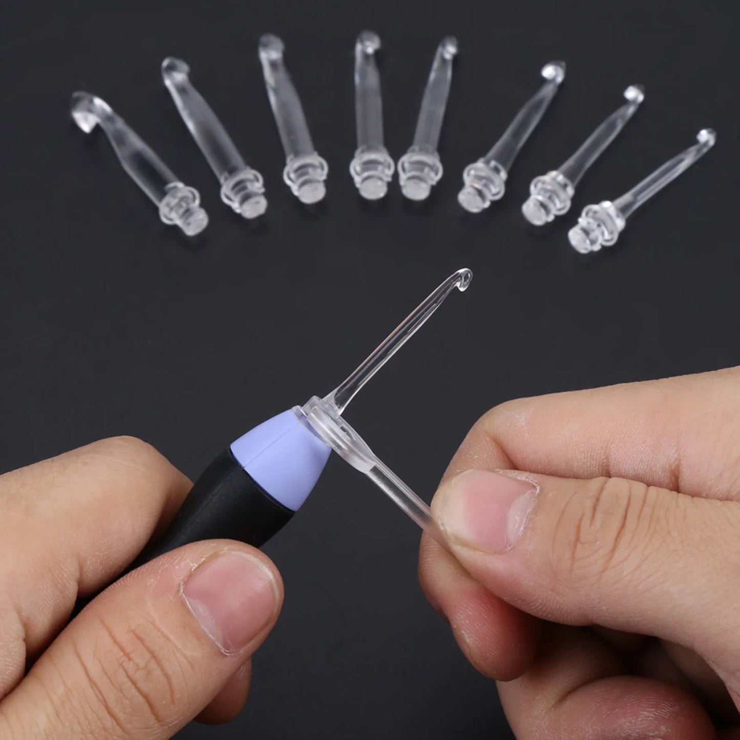 9 Piece USB Rechargeable LED Light Up Crochet Hook Set 2.5 to 6.5MM Ideal for DIY Crafts and Knitting